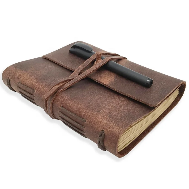 Custom handmade leather bound daily planner with lined paper diary real leather notebook