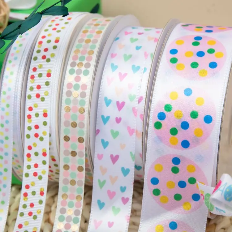 Custom printed Easter  day polyester 1cm satin ribbon webbing 3 Inch 75mm Wide Flamingo Printed Recycled Custom Ribbon For Hair