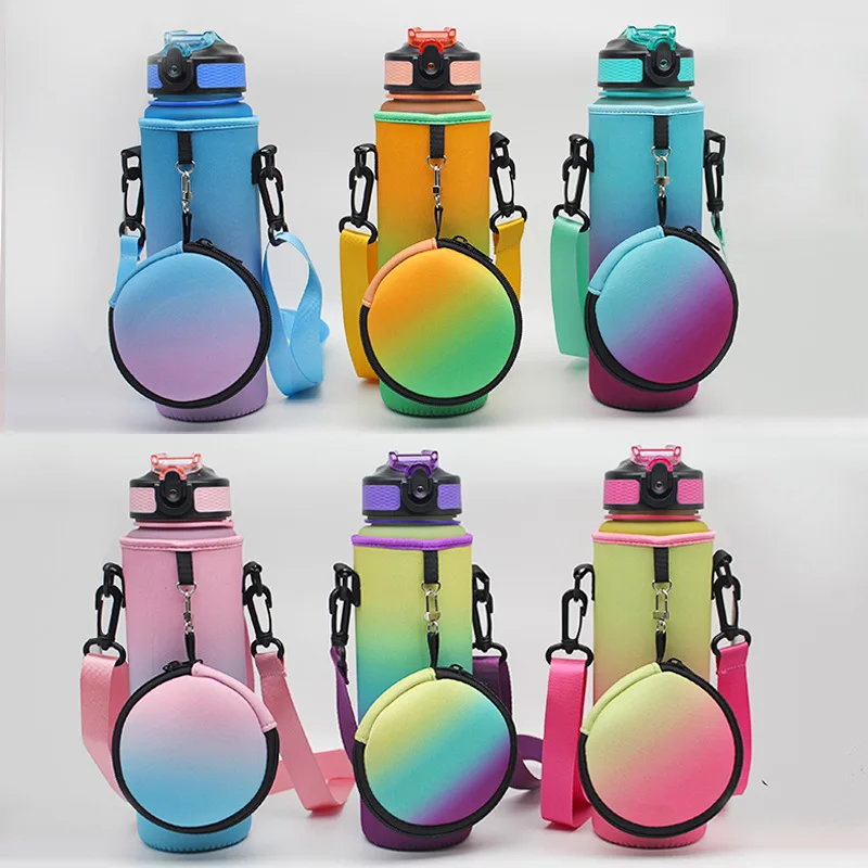 Collapsible Water Bottle Carrier Bag with Coin Purse Zipper Pouch 1000ML Cooler Bag Neoprene Cup Sleeve Bottle Holder with Strap