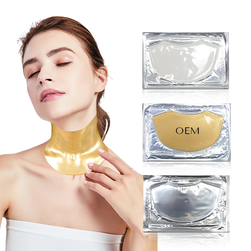 Private label lightening moisturizer lifting anti wrinkle pad 24k gold collagen neck mask sheet patch