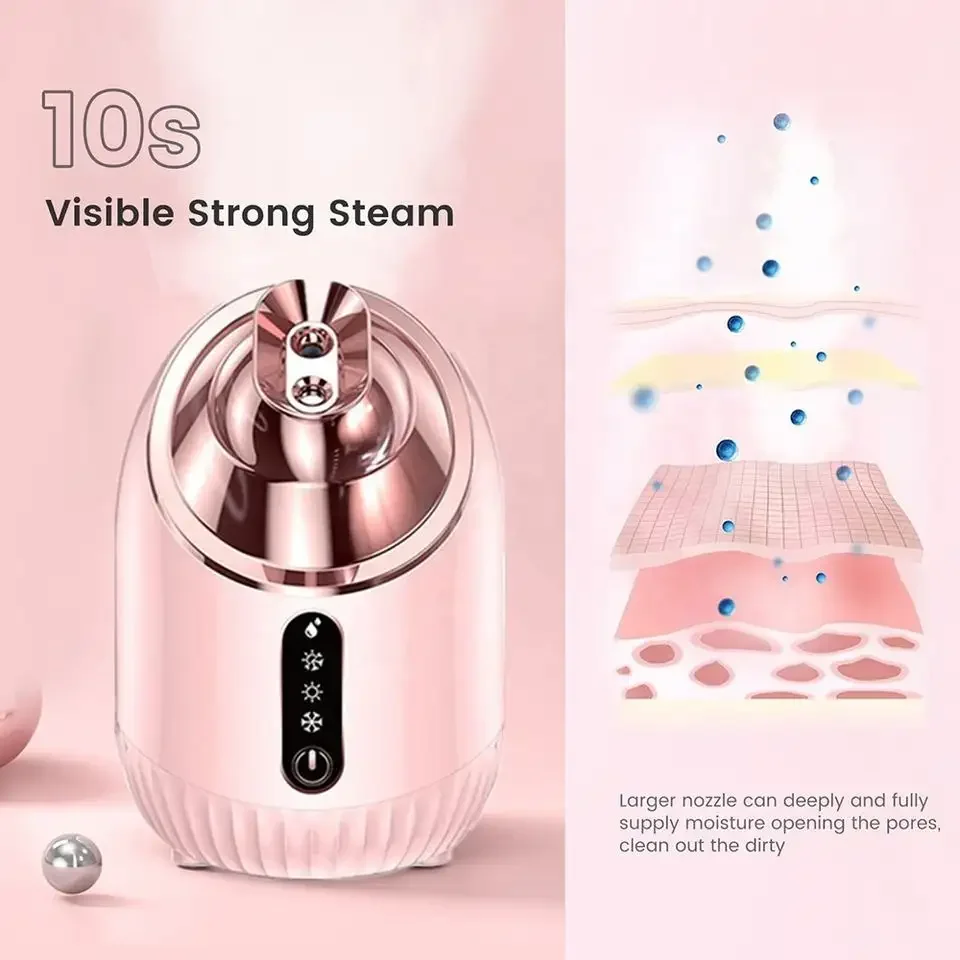 Portable Ozone Face Steamer Spa Skin Moisturizer Nano Ionic Facial Steamer For Salon Home Use Hot & Cold Spray