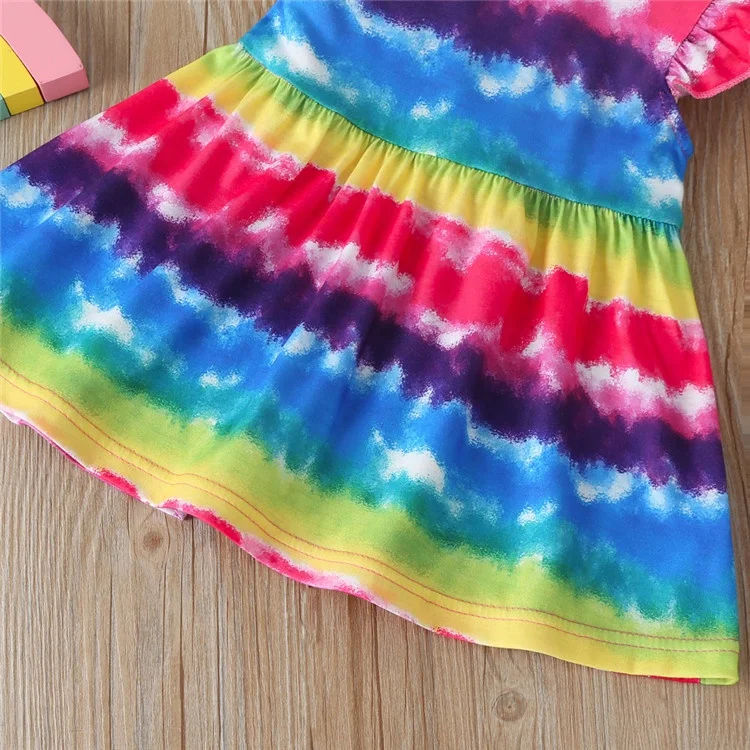 New Toddler Kids Baby Girls Dress Fly Sleeve Colorful Rainbow Striped Dresses for Girl Fashion A-line Sundress Summer Clothing