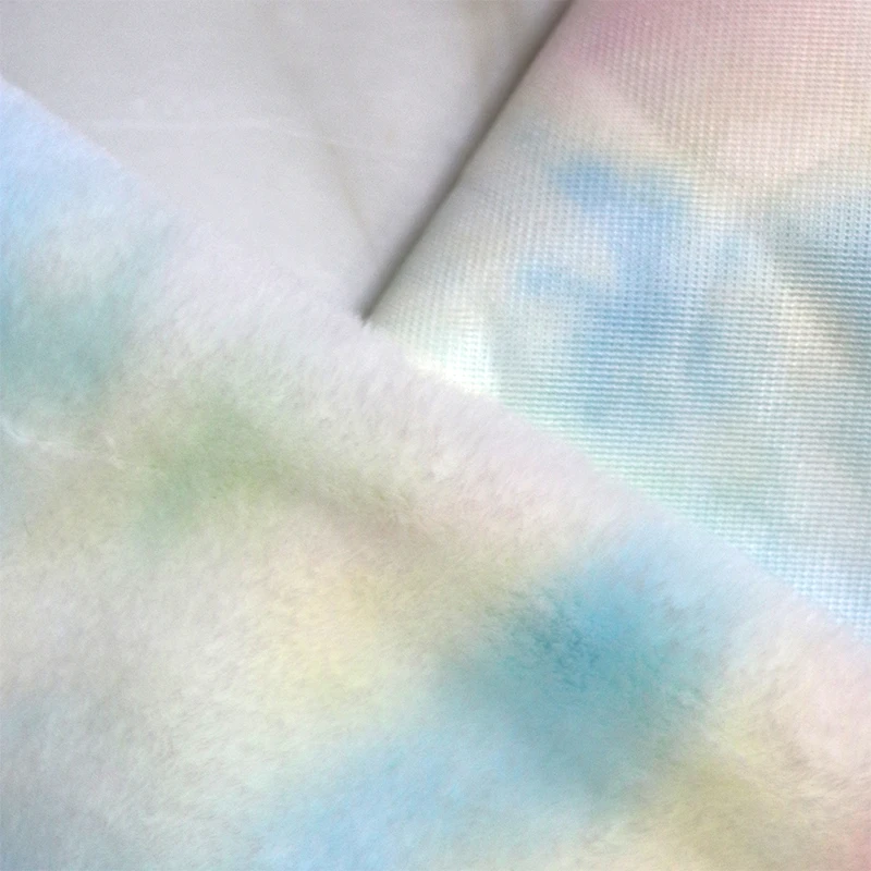 Iridescence Color Fur Supersoft Heavy 420gsm Boucle Plush Shaggy Fluffy Tie Dyed Faux Fur Fabric Fluffy Rabbit Fur for Bean Bags