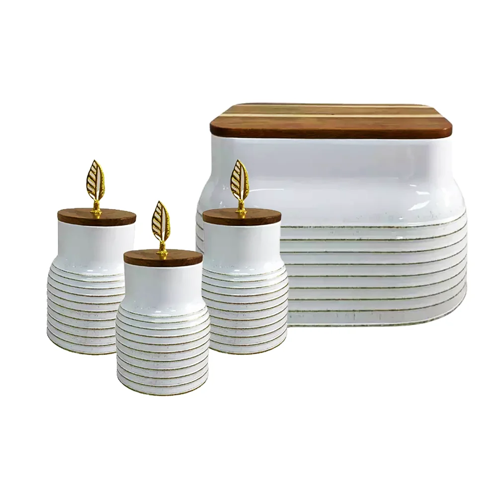 Vintage Bread Storage Container Box Breadbox Set  Tea Coffee Sugar Canisters Sets For The Kitchen Storage