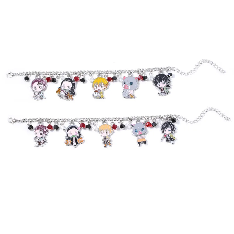 Tanjiro Anime Bracelet Kimetsu No Yaiba Novelty Bracelet Charms Demon Slayer bangle Color Character Pendant Bracelet