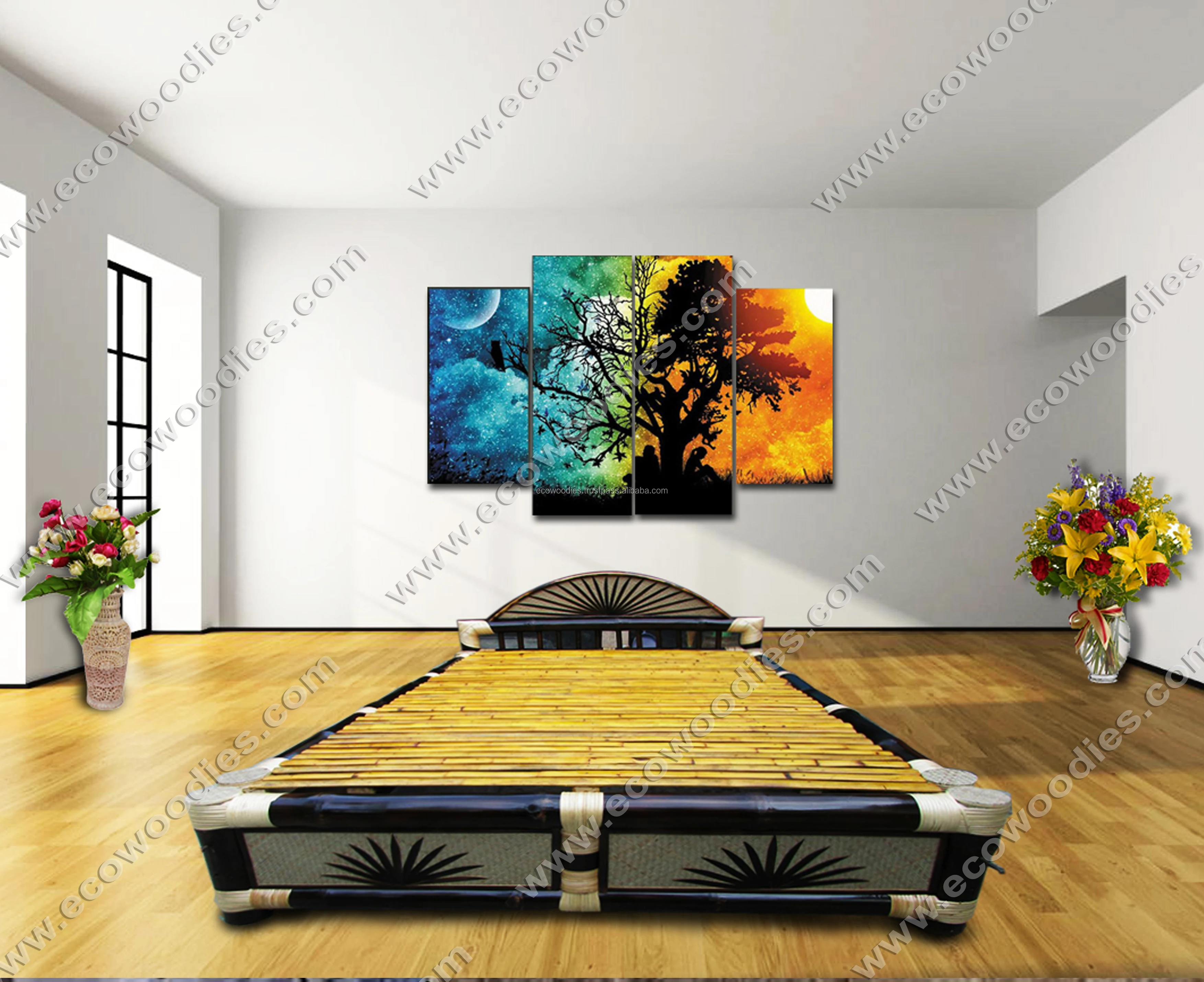 
Elegant King Size Natural Bamboo Folding Bed for Bedroom with Headboard Hotel Spa Home Lightweight Twin Double Pest Resistant 