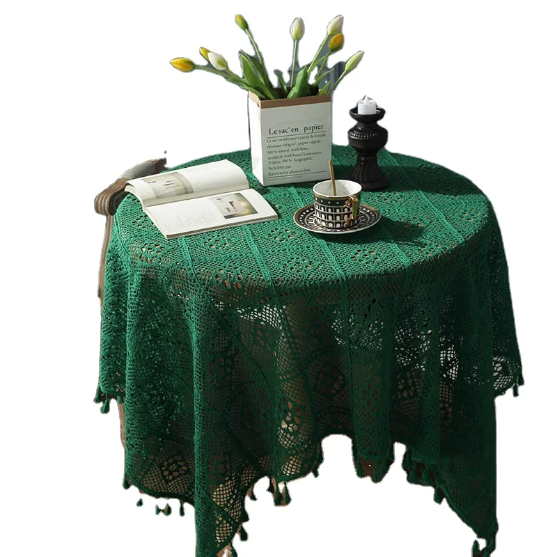 American Style Cotton Knitted Green wedding White Round Table Cloths for Coffee Table party