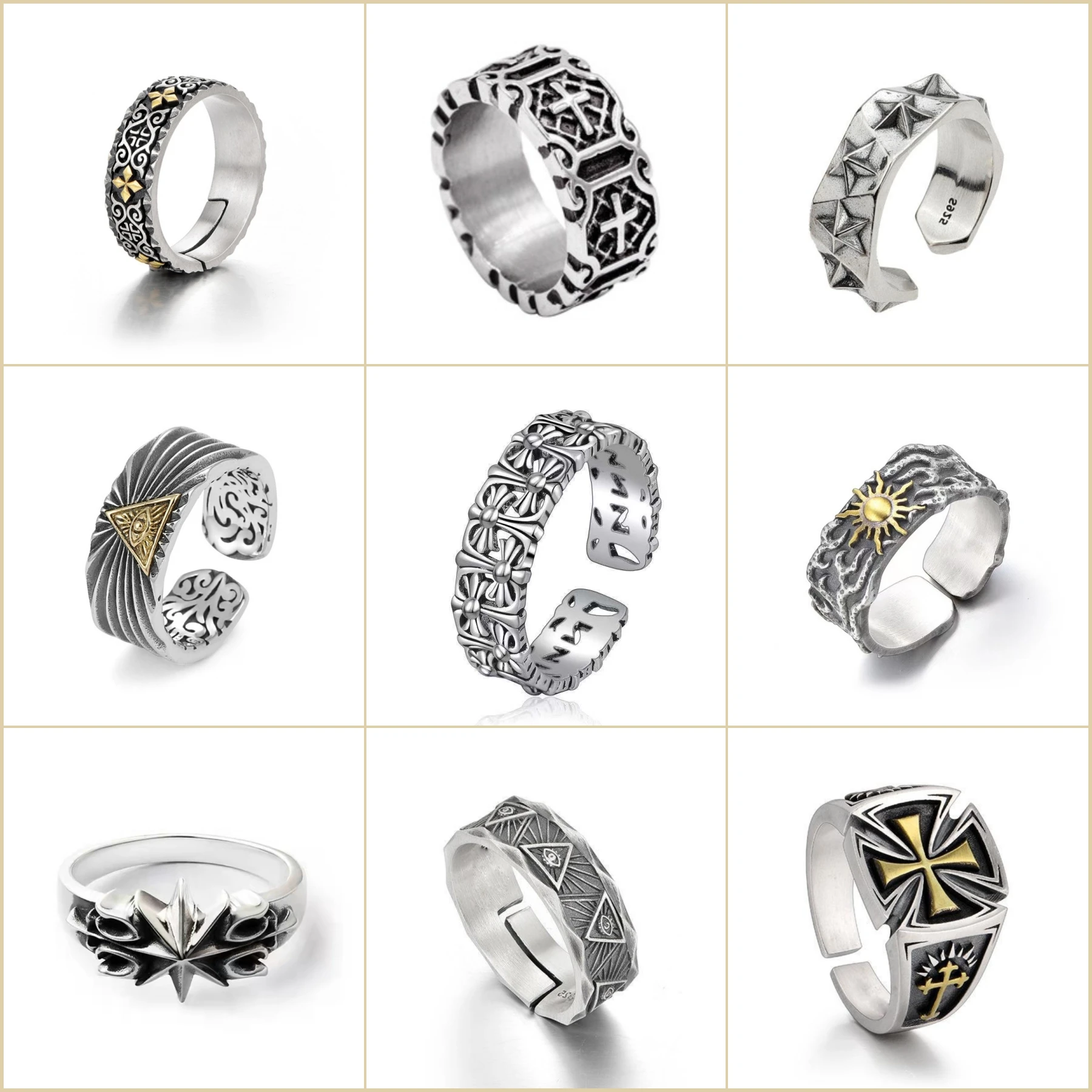 Hip Hop Retro Silver Classic Design Religious Faith Band Ring Adjustable Luxury Vintage Silver Cross Wrap Finger Ring For Man