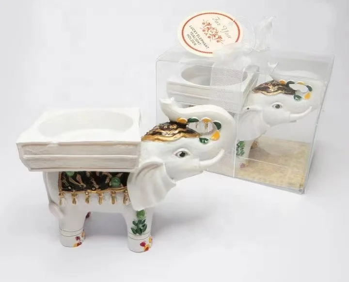 Factory Direct Sale 20sets/lot White painted elephant candlestick Lucky Elephant Candle Holders Wedding Souvenir