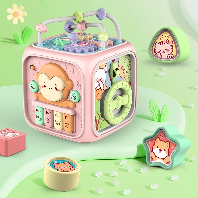 2024 hot sale 7 in 1 montessori sorter toy baby early educational toys silicone colorful multifunctional activity cube for baby
