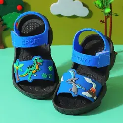 Cute Kids Shoes 2021 New Design Baby Cartoon Dinosaur  Soft Bottom Toddler Sandals PVC Green Blue Brown Slides Slippers