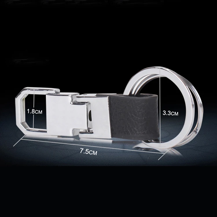 Pull-down Button Double Keyring PU Leather Key Fobs Automatically Snaps Silver Alloy Metal Exquisite Men Blank Buckles Black 100
