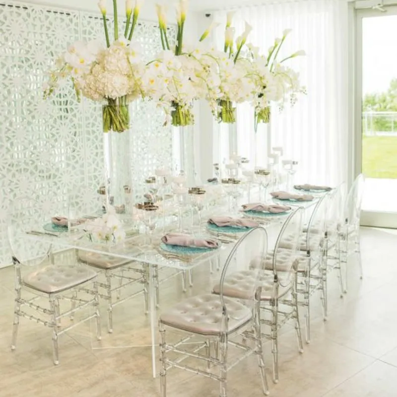 custom style modern factory simply Rectangle outdoor clear Crystal Dining Wedding Acrylic Banquet table