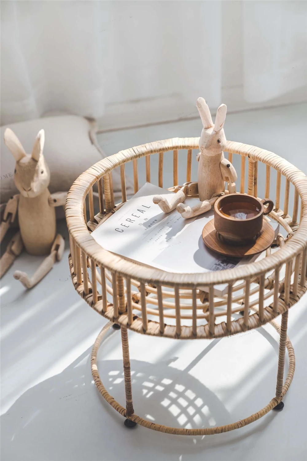  creative home-stay style round hand weaving furniture rattan bamboo stool coffee table side home