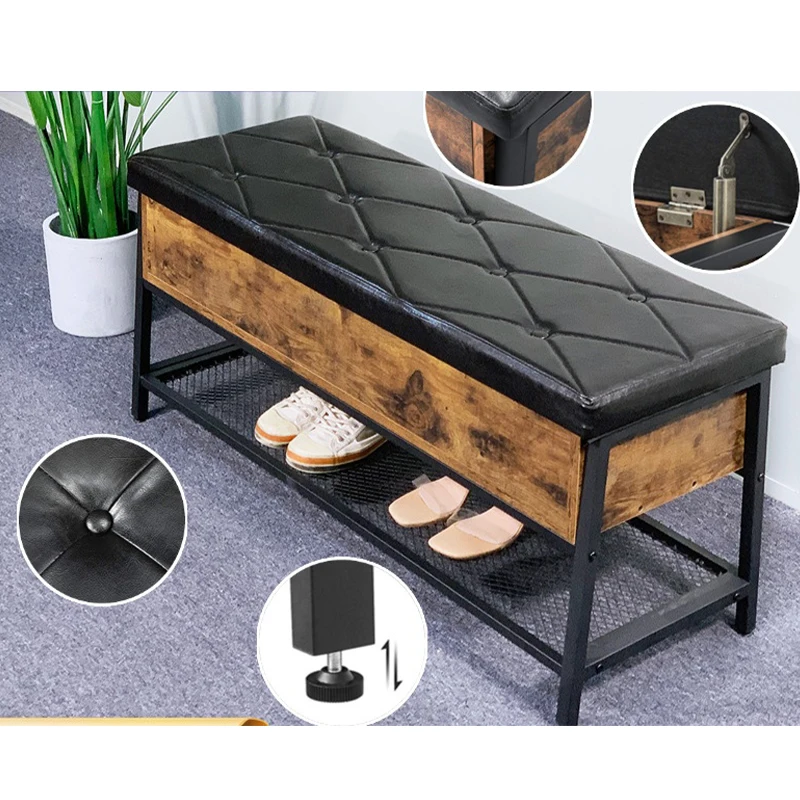 Modern Simple Style Rectangular Chair Metal Living Room Clothing Store Sofa Shoe Stool Change Shoes Bench