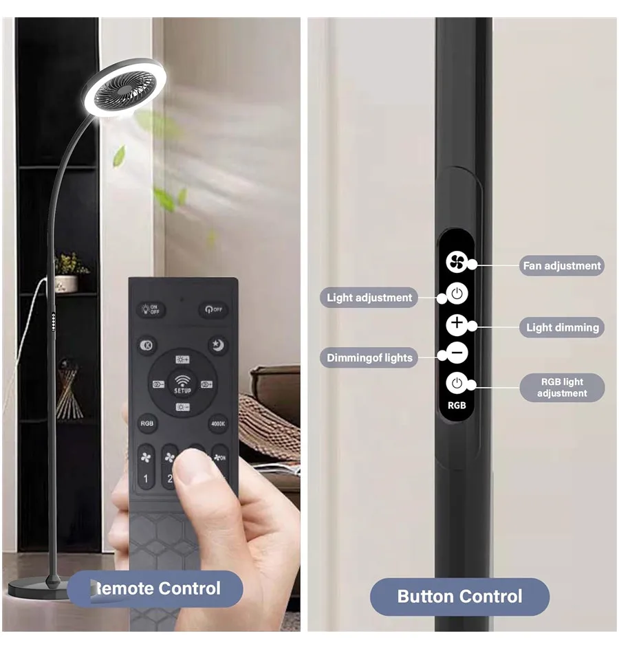 New Arrival AC100-240V DC5V 12W 3 Wind Speeds PP+Iron pipe 3 Color Temperature and RGB to Choose Modern LED Lamp with Quiet Fan