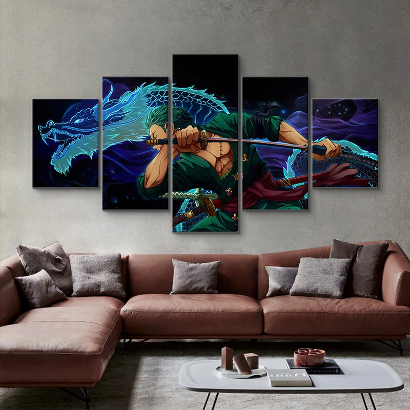 Hot sale 5 panels home decor canvas painting set Japanese style 3d anime poster wall art with stretched frame