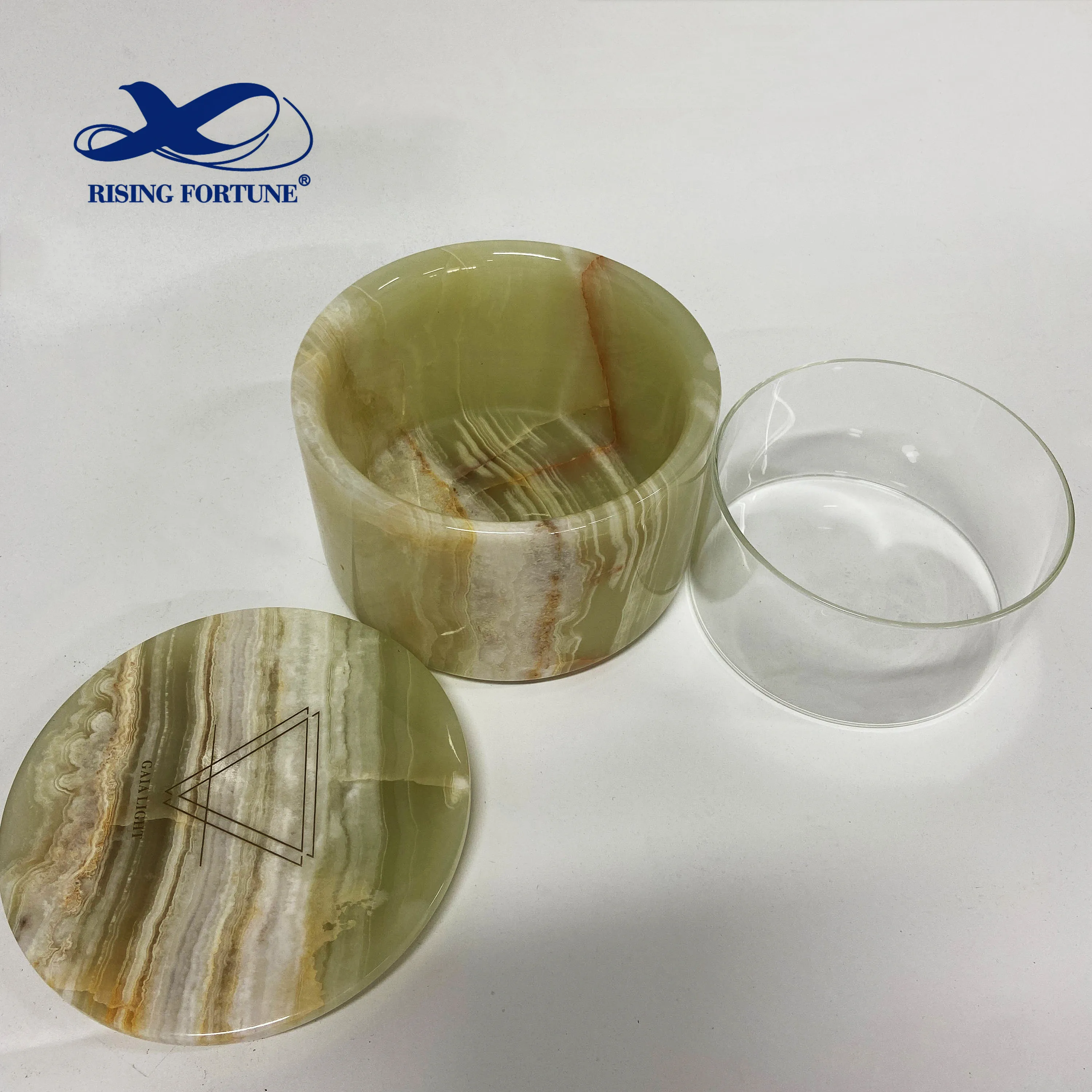 White onyx Candle holders/candle jar with glass Refill insert