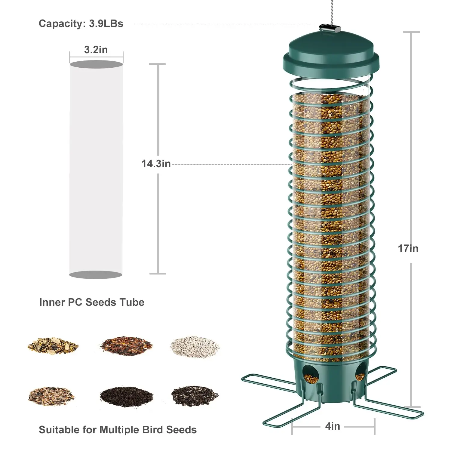 Squirrel-Proof Metal Hanging Bird Feeder for Outdoor Use for Wild Cardinals Finches Sparrows Blue Jays by Bird Bowls & Feeders