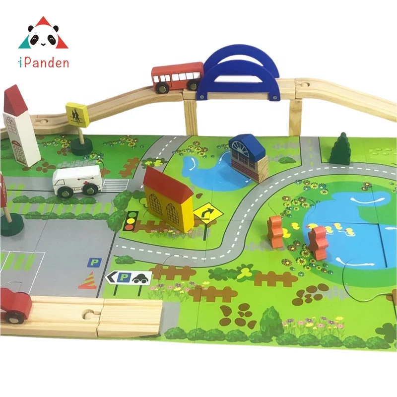 Wooden Railway Train Set DIY Intelligence 40PCS Track Toys For Kids Wooden Car 36 PCS