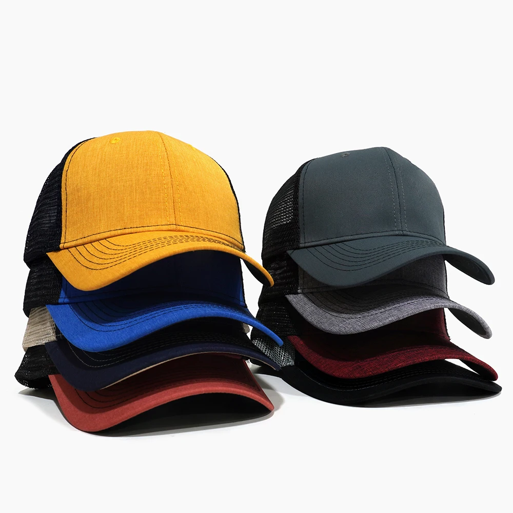 OEM Custom 6 Panel Mesh Trucker Hat Blank Gorras for Men Cotton Plain Baseball Cap Curved Brim Fit Golf Hat