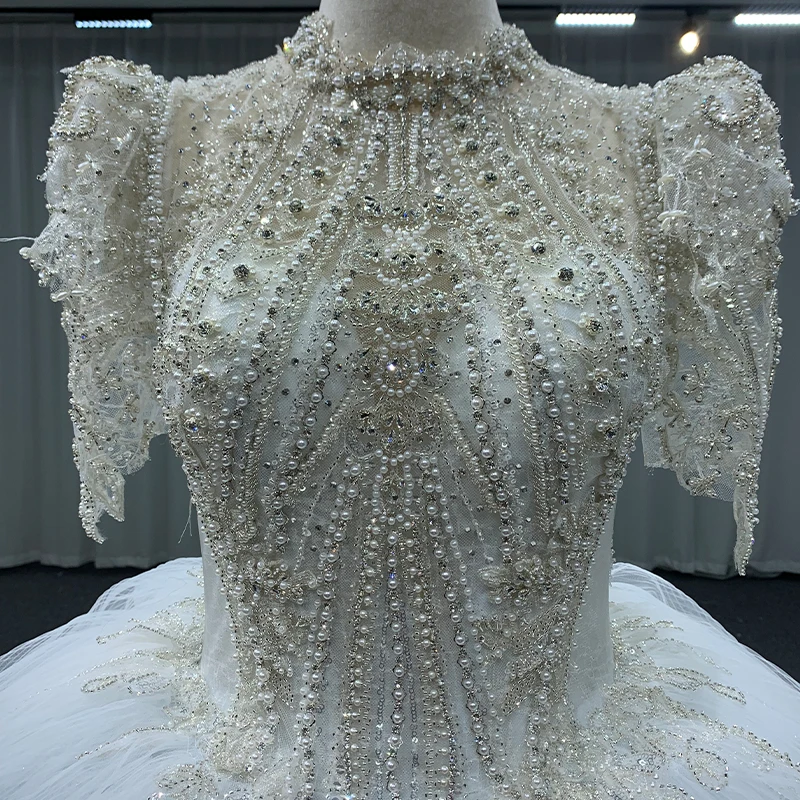 Jancember MN203 Modern High Neck Luxury Heavy Beaded Bridal Gowns Dress For Women