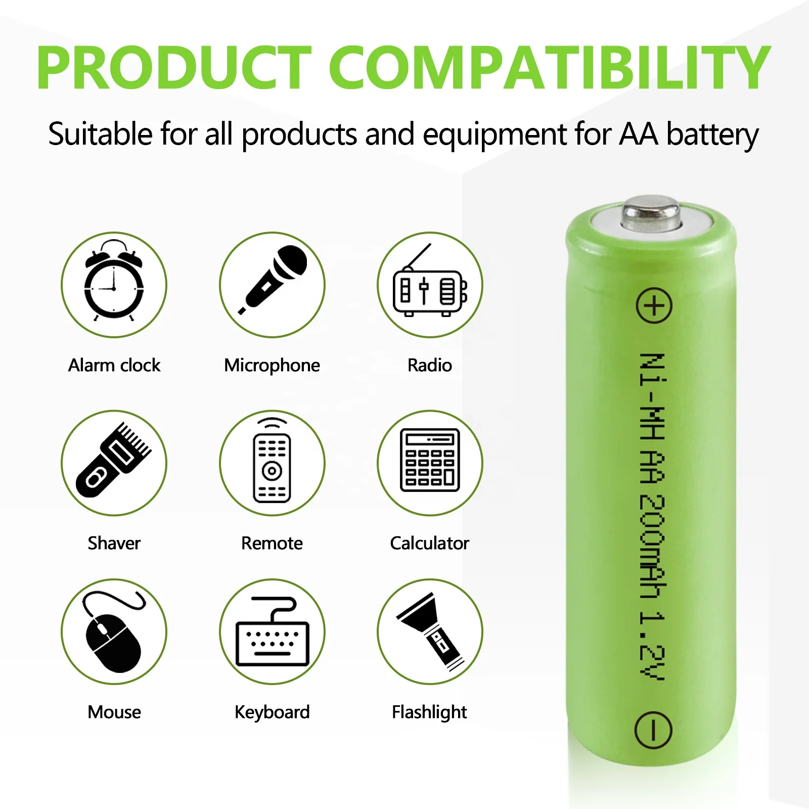 NIMH  AA 200mah 1.2v battery rechargeable nimh batteries aa batteries nimh for solar light