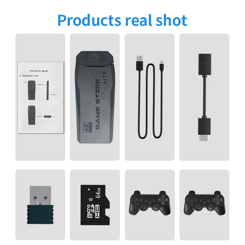 Newest 64G TV M8 Game Stick Lite 4K Built-In 10000 Games Retro Game Console For PS1 GBA Wireless Controller for Kid Xmas Gif