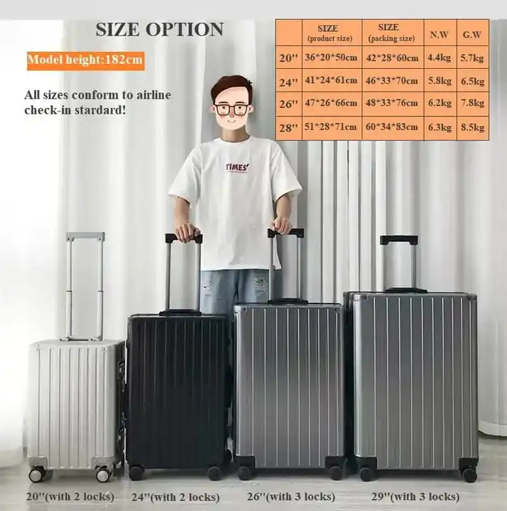 Carry on Luxury luggage set aluminium magnesium alloy suitcase six color 20inch cabin suitcase rolling wheels briefcase