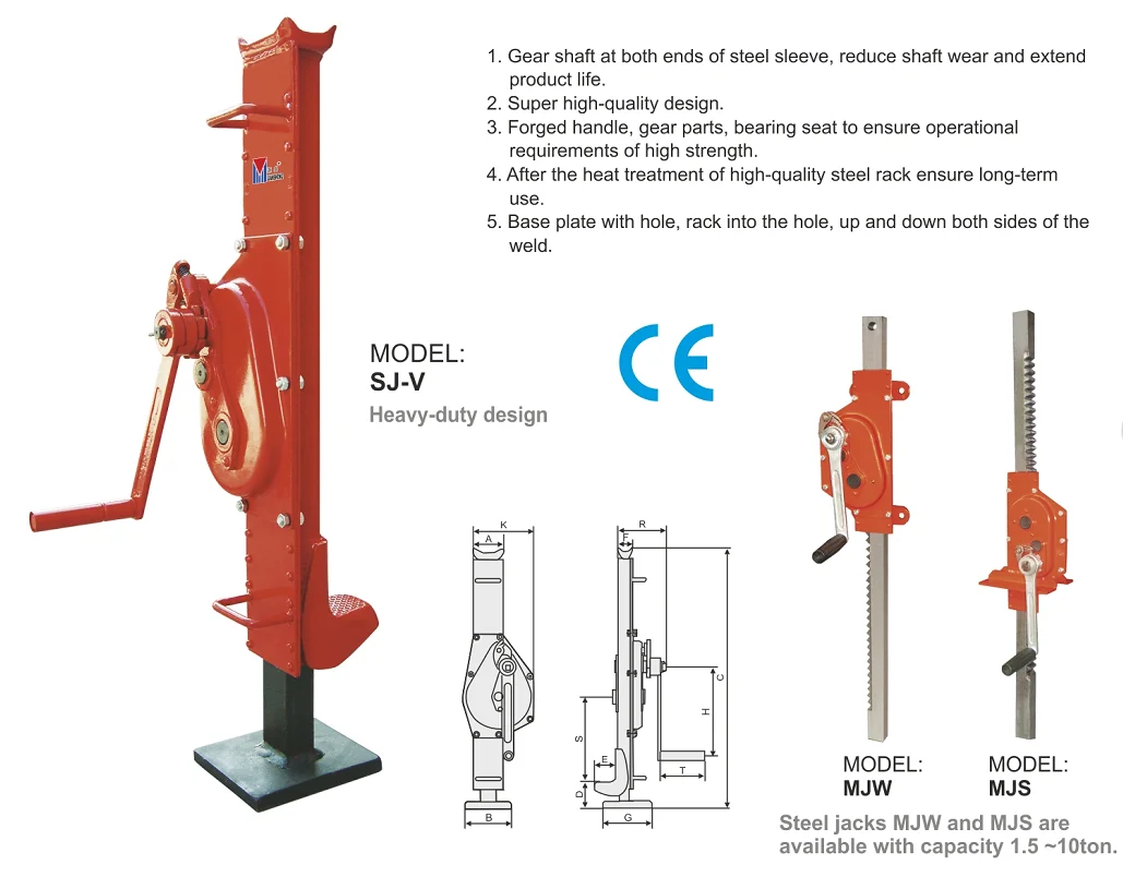 China manufacturer manual mechanical jacks with permanently fitted lifting ratchet toe Range from 1t-50t