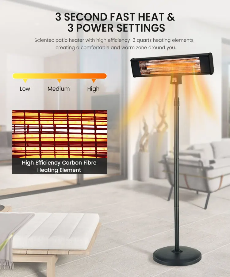 IP44 1800W 220V Portable Room Electrical Mounted Heater Carbon Fiber Electric Heater