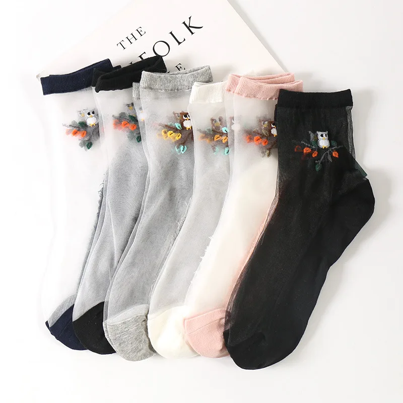 Flower Floral Silk Stockings Cheap Fashion Breathable Woman Sock Shoes Walking Light Transparent Ankle Socks