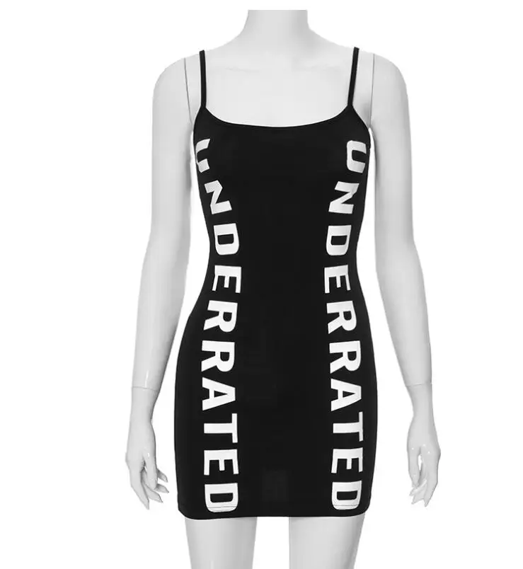 New 2024 STOCK 2Colors Letter Printed Reflective Sleeveless Sexy Cami Mini Dress Bodycon See Through Casual Clothes For Women
