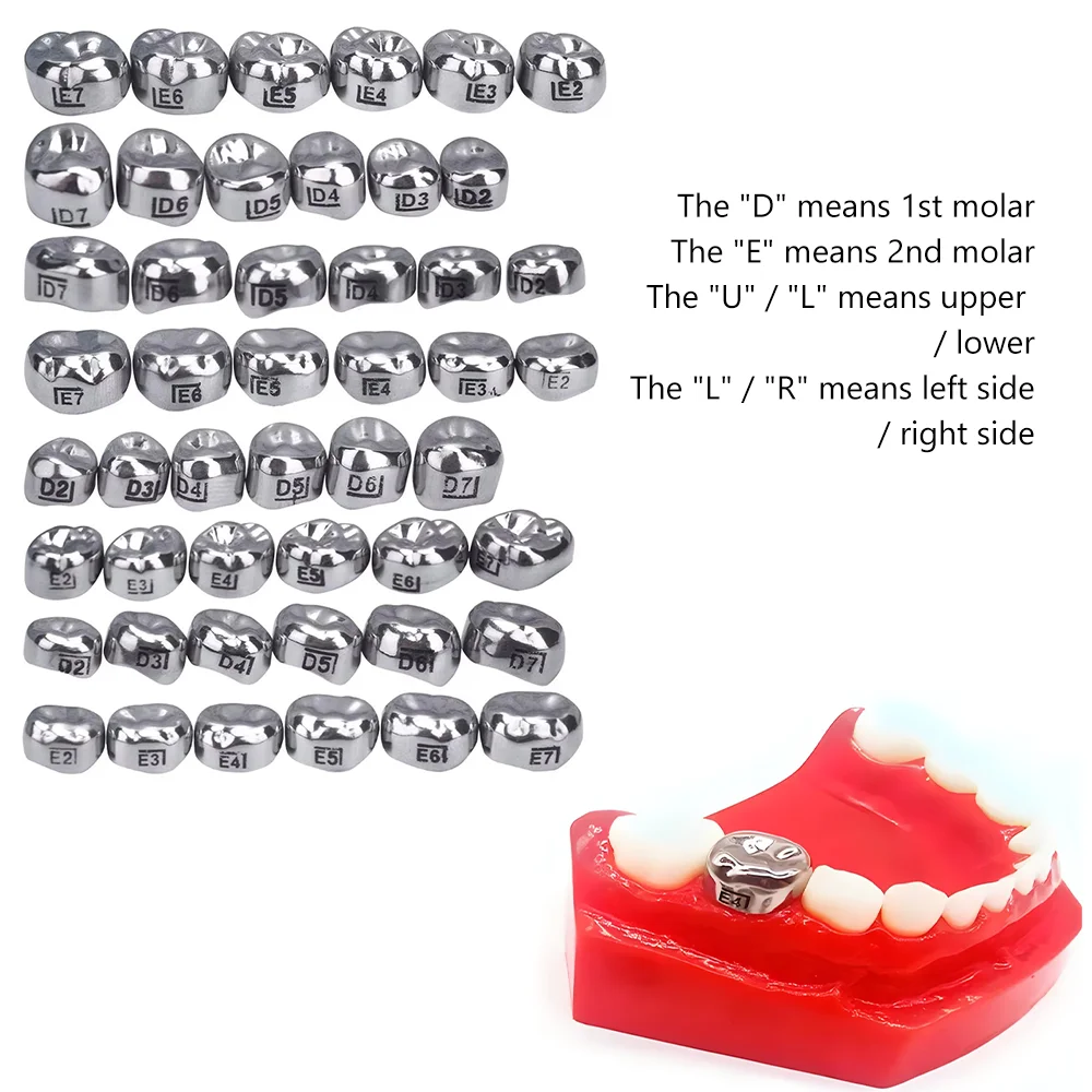 Dental Crown Kid Primary Molar Teeth 1st 2nd Stainless Steel Pediatric Temporary Crowns Dentist for Upper/Lower Left/Right