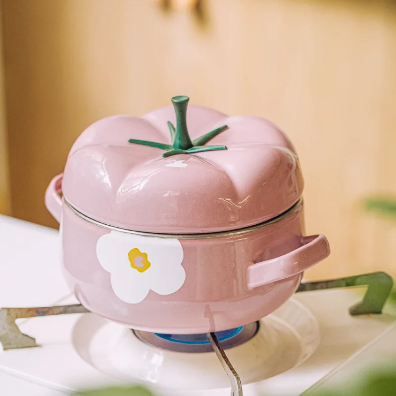 M-cooker Sweet Cute Flower Pumpkin Bowl Tomato Cast Iron Casserole Baking Mini Enamel Pot