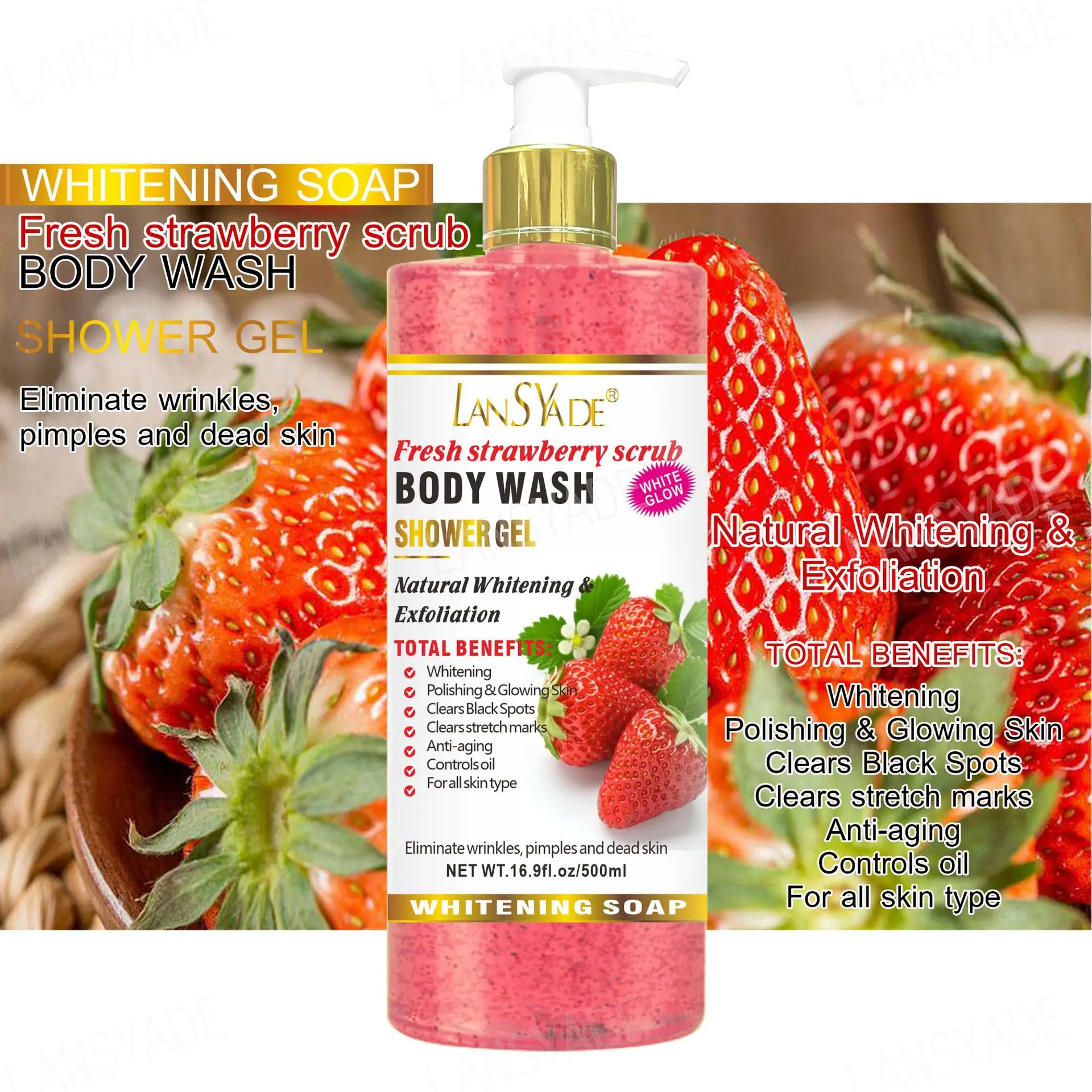 Good quality Private Label Organic extra whitening shower gel 500ml moisturizing whitening snail carrot  body wash