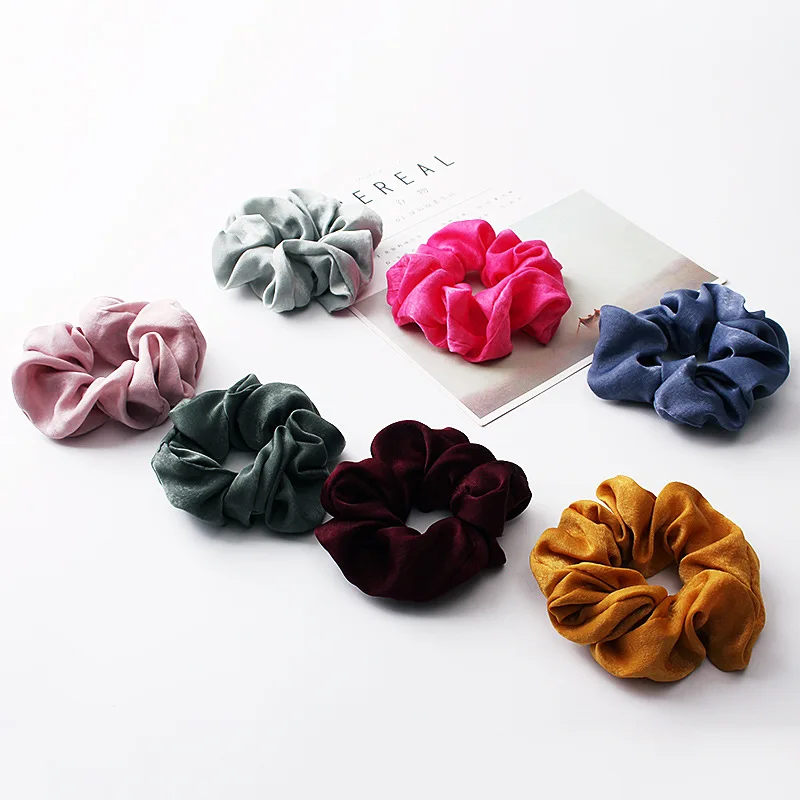 
Hot Sale Satin Elastic Hair Bands Hair Accessories Soft Silk Hair Ties Scrunchies For Gril 