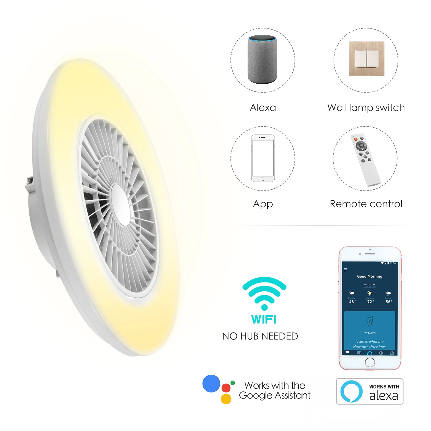 Modern Remote Control Decorative Lighting Ceiling Fan With LED Light