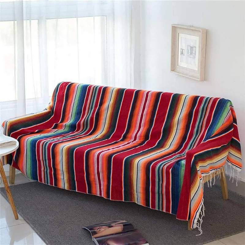 Fast Delivery Sample Available Custom Print In Bulk Home Decor Soft Woven Falsa Beach Yoga Mexican Blanket For Outdoor