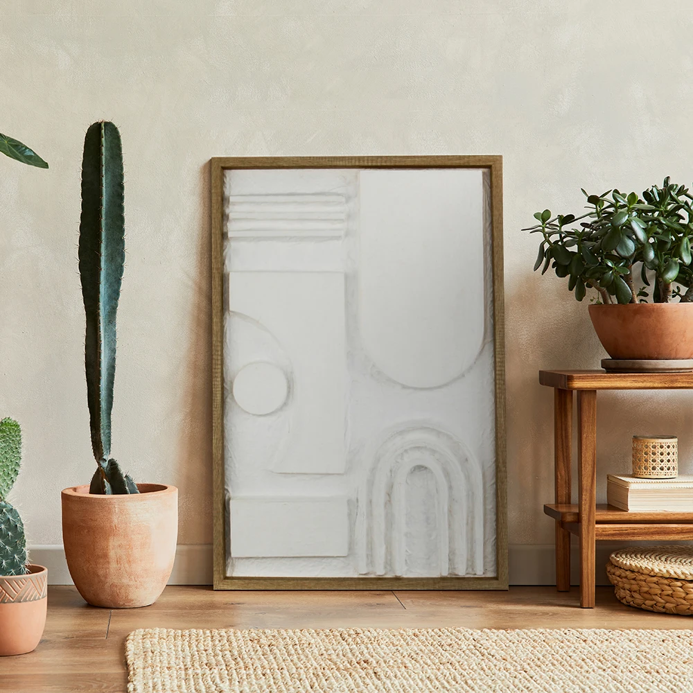 Xingcheng OEM Hottest 2022 Abstract Framed Work Wall Plaster Art Sculptures Pulp Painting With Pulp