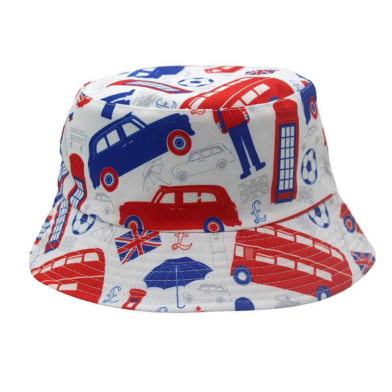 Car Printing Unisex Print Double-Side-Wear Reversible Bucket Hat for Men Women Wide Brim Bucket Fishing & Beach Hats