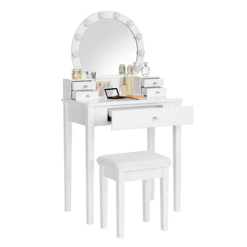 China factory wholesale new design wooden round mirror dressing table with drawer and light