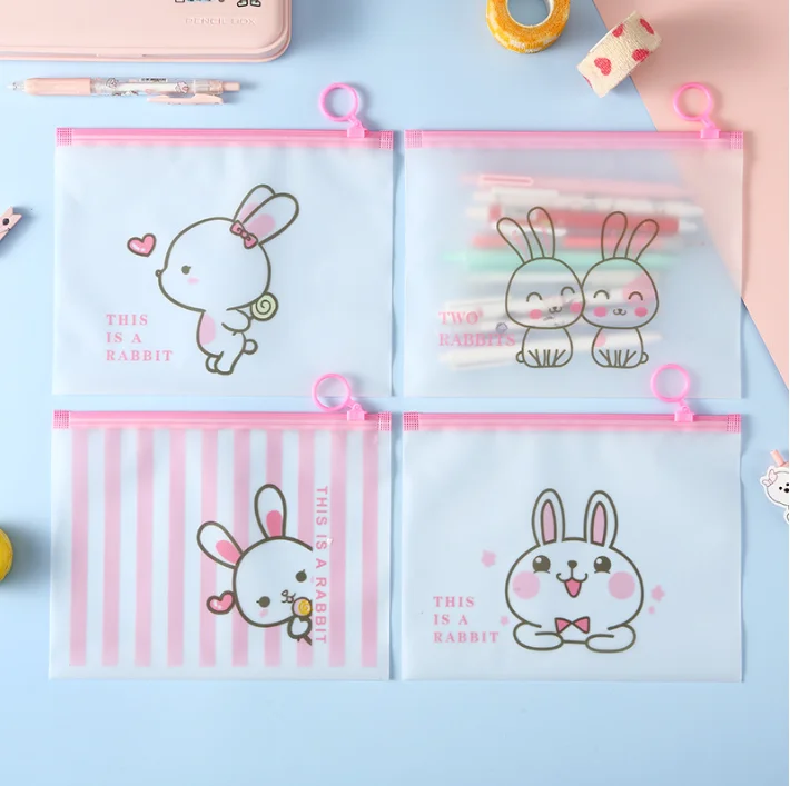 cartoon PE zipper bag versatile storage pouch for home use circular ring transparent bag for students files and stationery
