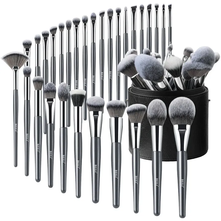 BEILI new design 2024 grey 30pieces make up brushes private label cosmetic tools Synthetic makeup brush set  for concealer