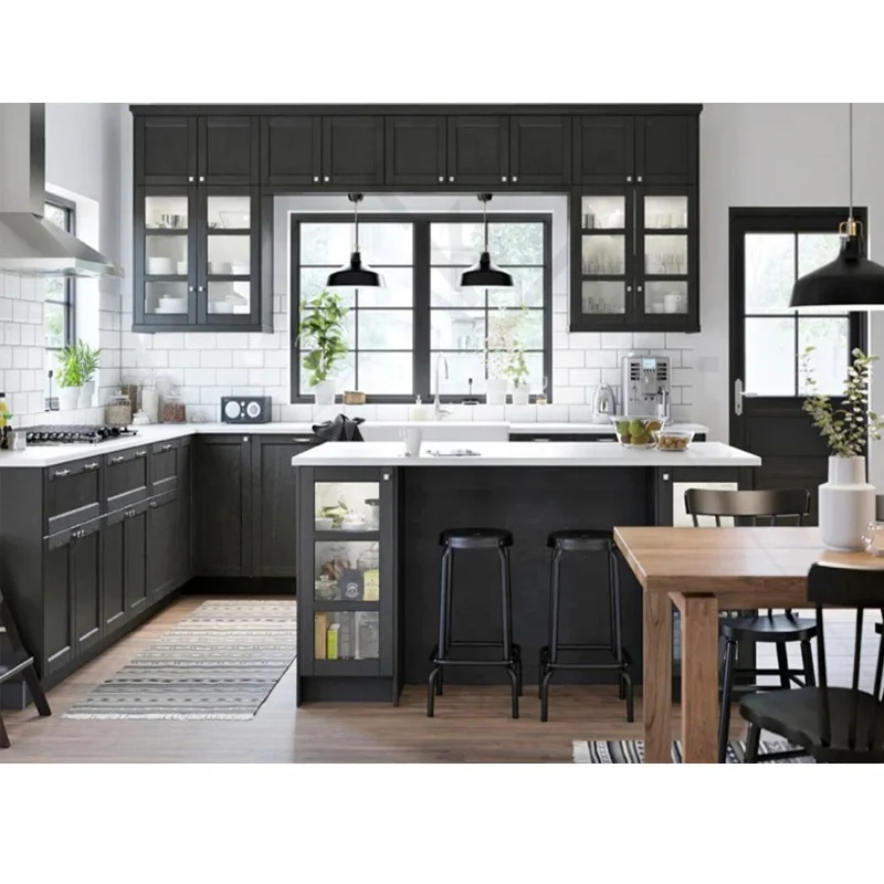 China Factory Modern Design Luxury Plywood Customized Lacquer Black And White Modular Kitchen Cabinets