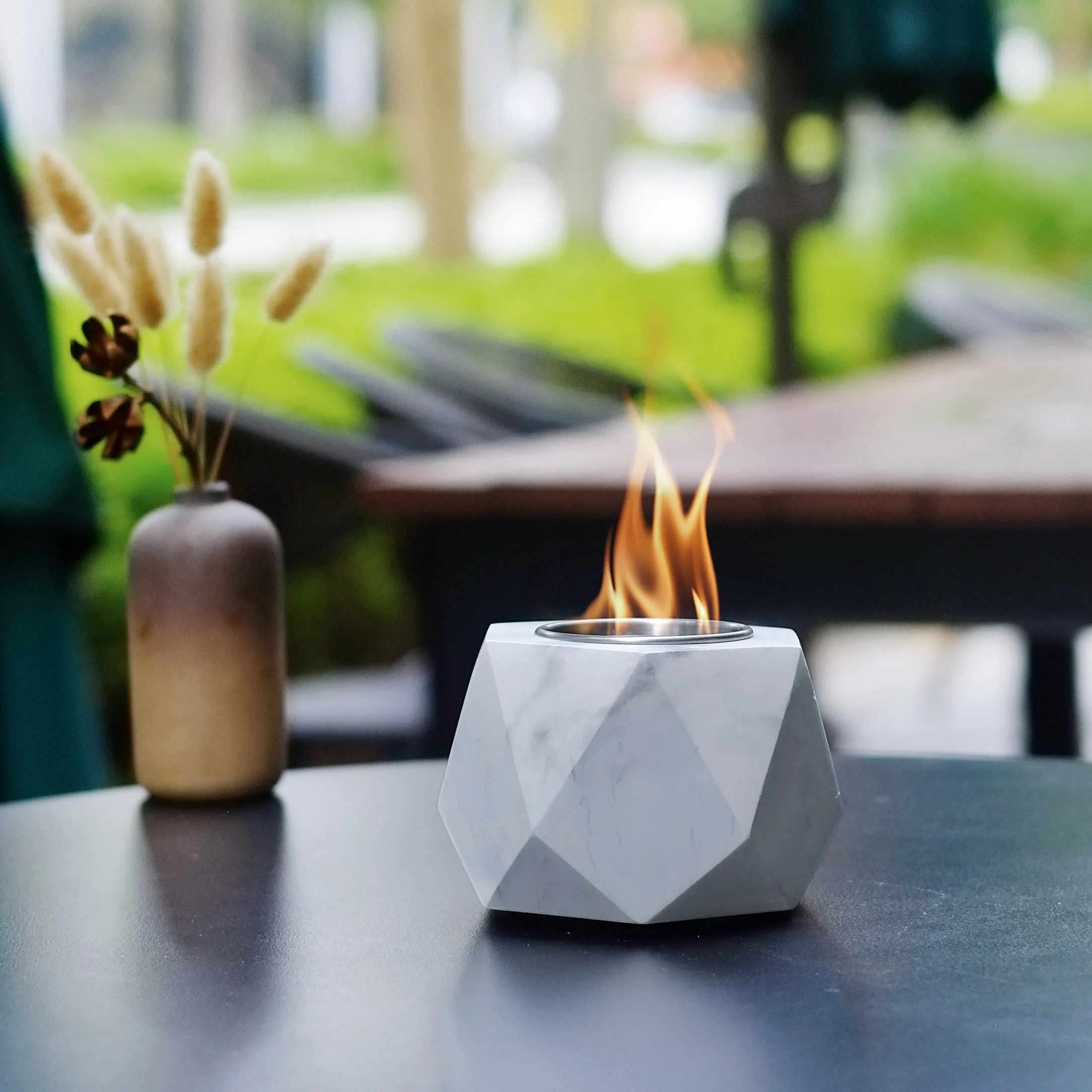 SUNBOW Ethanol Tabletop Fire Pit White Smokeless Indoor Table Top Fire Pit Bowl Smores Maker Portable Bio Ethanol Fireplace