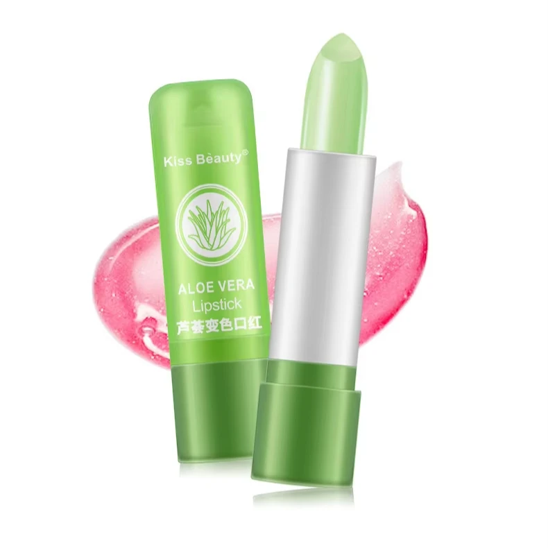 Kiss Beauty Magic Aloe Vera Lip Balm Color-Changing Herbal Lipstick Waterproof Long Lasting Natural Vitamin Lip Repair Box MSDS