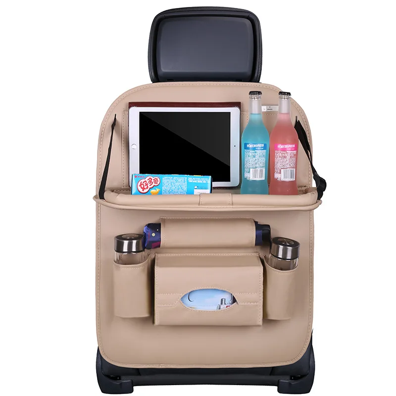 Multifunction Waterproof PU Leather Car Backseat Storage Tablet Holder Auto Car Back Seat Organizer Bag With Tray