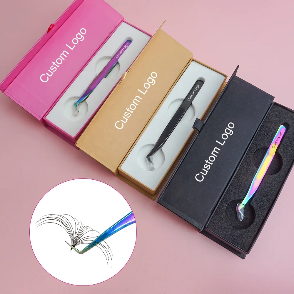 Eyelash Applicator Tweezers Beauty Tool Stainless Steel Laah Tweezers Plier 45 90 Degree fiber tip tweezers
