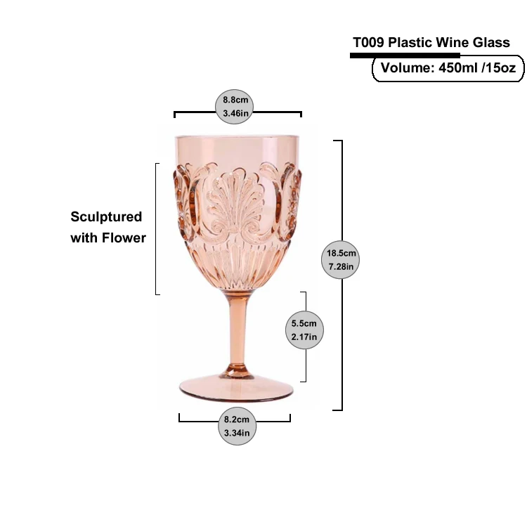 Factory Stock 15oz Plastic Wine Glass Yellow Acrylic Wine Goblet With Outside Elegant Scollop